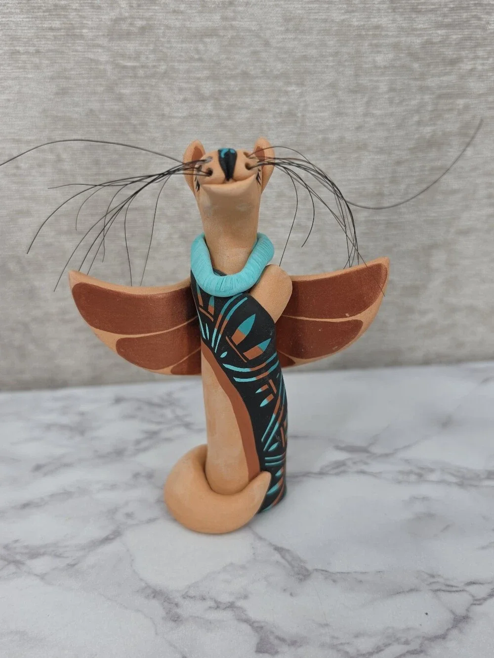 Native American Nativity Set Turquoise Brown Peublo Pottery Figurines Vintage